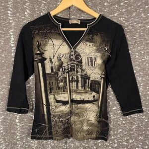 Vintage Y2K Blue Canyon Clothing Venice Italy 3/4 Sleeve Shirt Women's Small